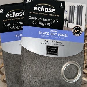 Eclipse Curtains Grommet Black Out Panel NWT (2) Smoke 63"Lx 42"W
